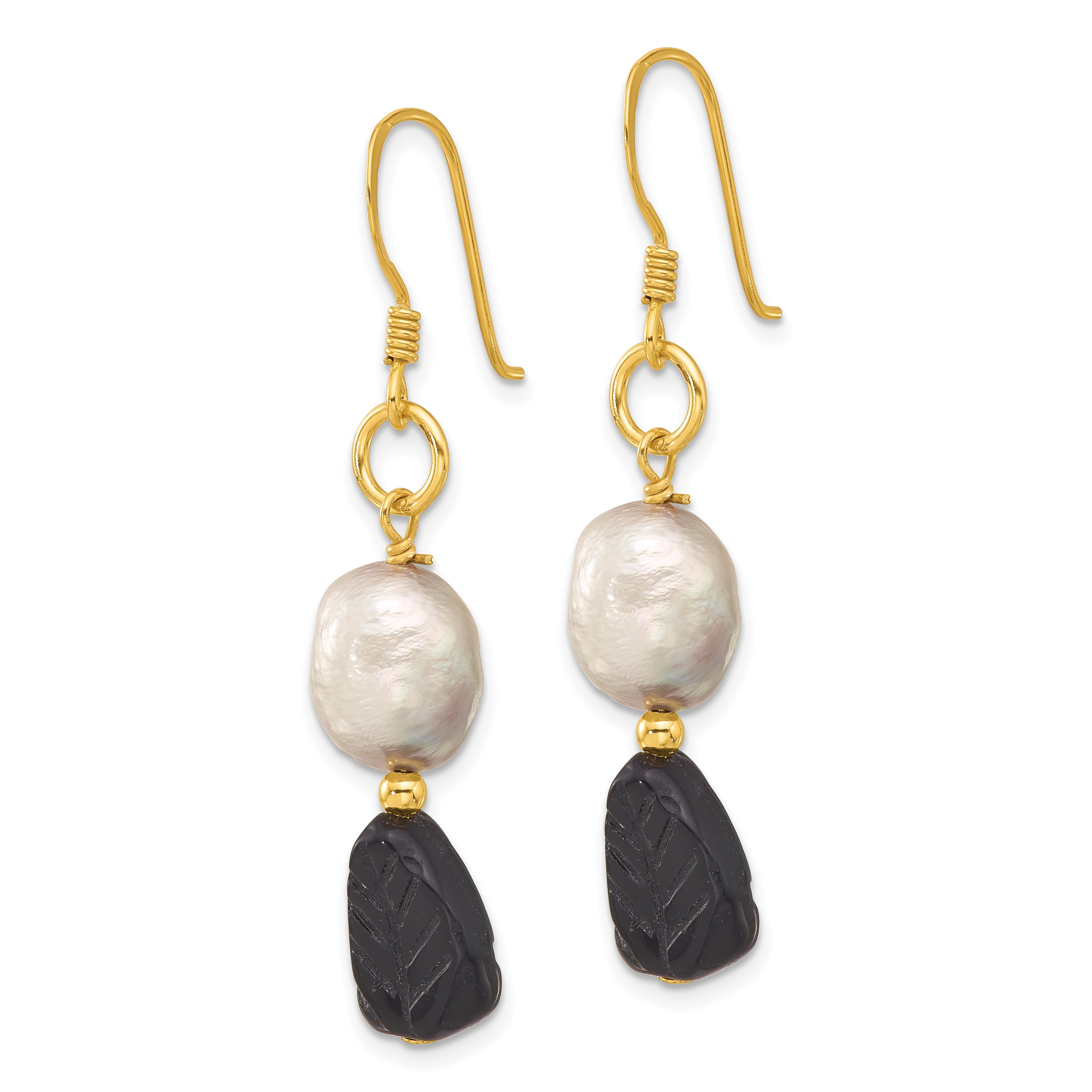 Sterling Silver Gold-plated Grey FWC Pearl and Agate Leaves Earrings