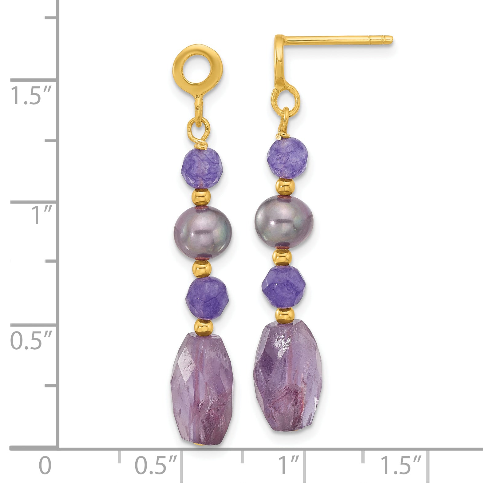 Sterling Silver Gold-plated Blk FWC Pearl/Amethyst/Quartz Earrings