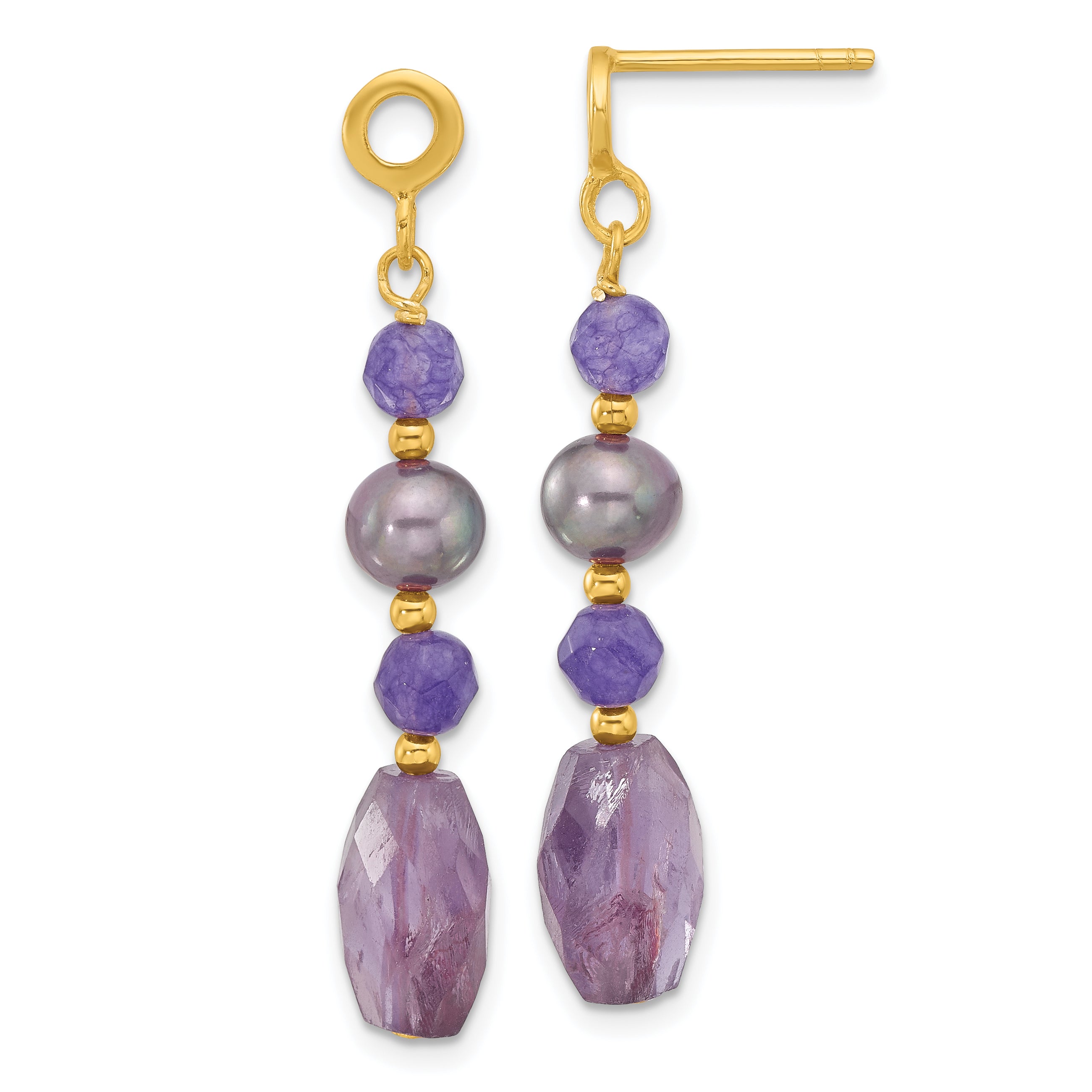 Sterling Silver Gold-plated Blk FWC Pearl/Amethyst/Quartz Earrings