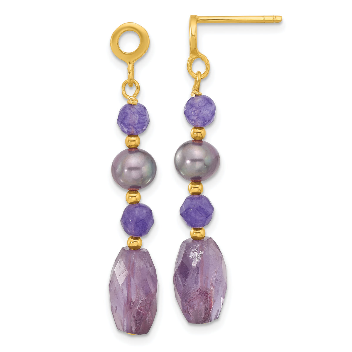 Sterling Silver Gold-plated Blk FWC Pearl/Amethyst/Quartz Earrings