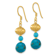 Sterling Silver Gold-plated Recon Zircon/Turquoise Dangle Earrings