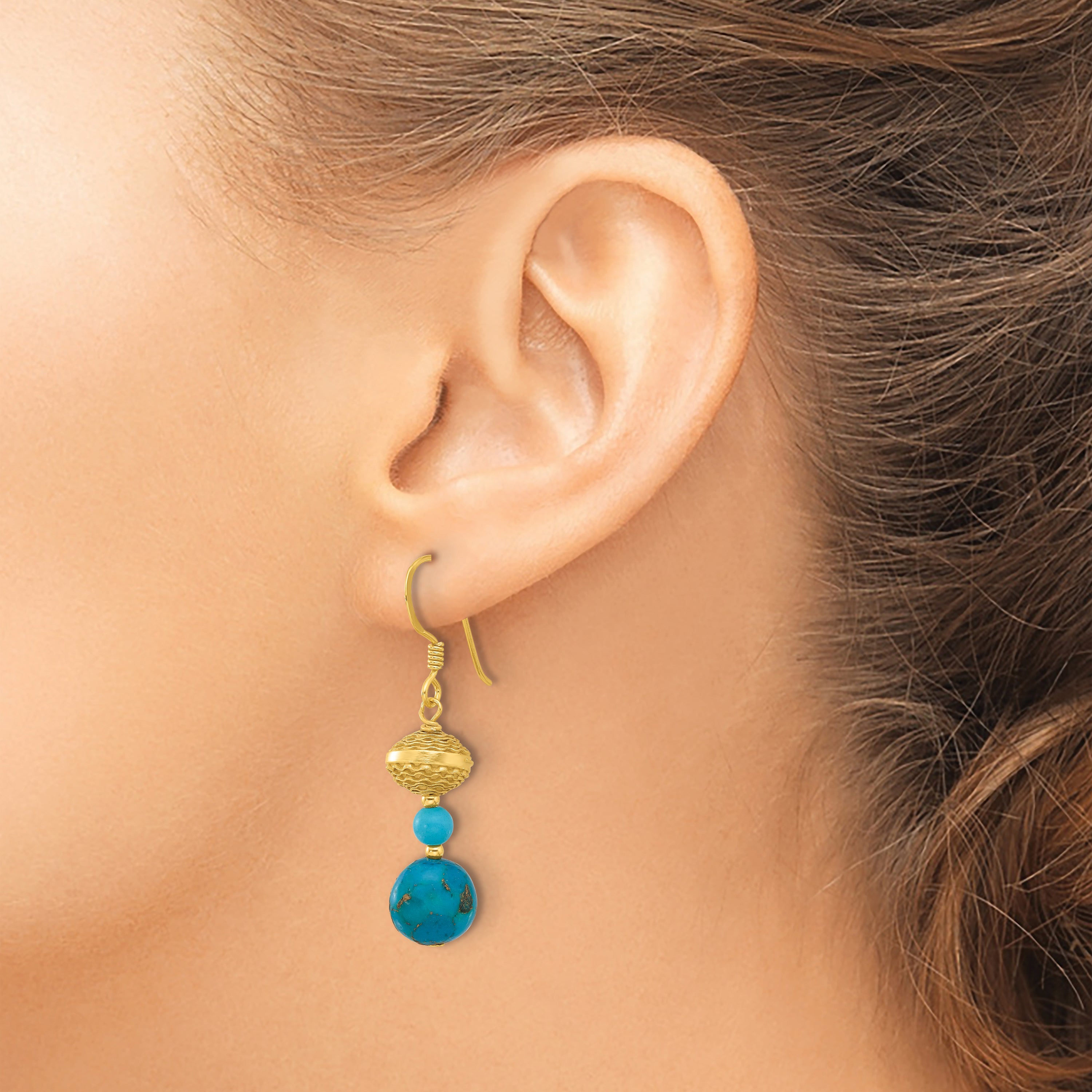 Sterling Silver Gold-plated Recon Zircon/Turquoise Dangle Earrings