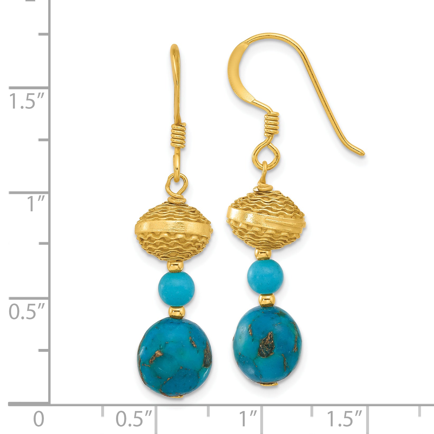 Sterling Silver Gold-plated Recon Zircon/Turquoise Dangle Earrings