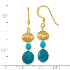 Sterling Silver Gold-plated Recon Zircon/Turquoise Dangle Earrings