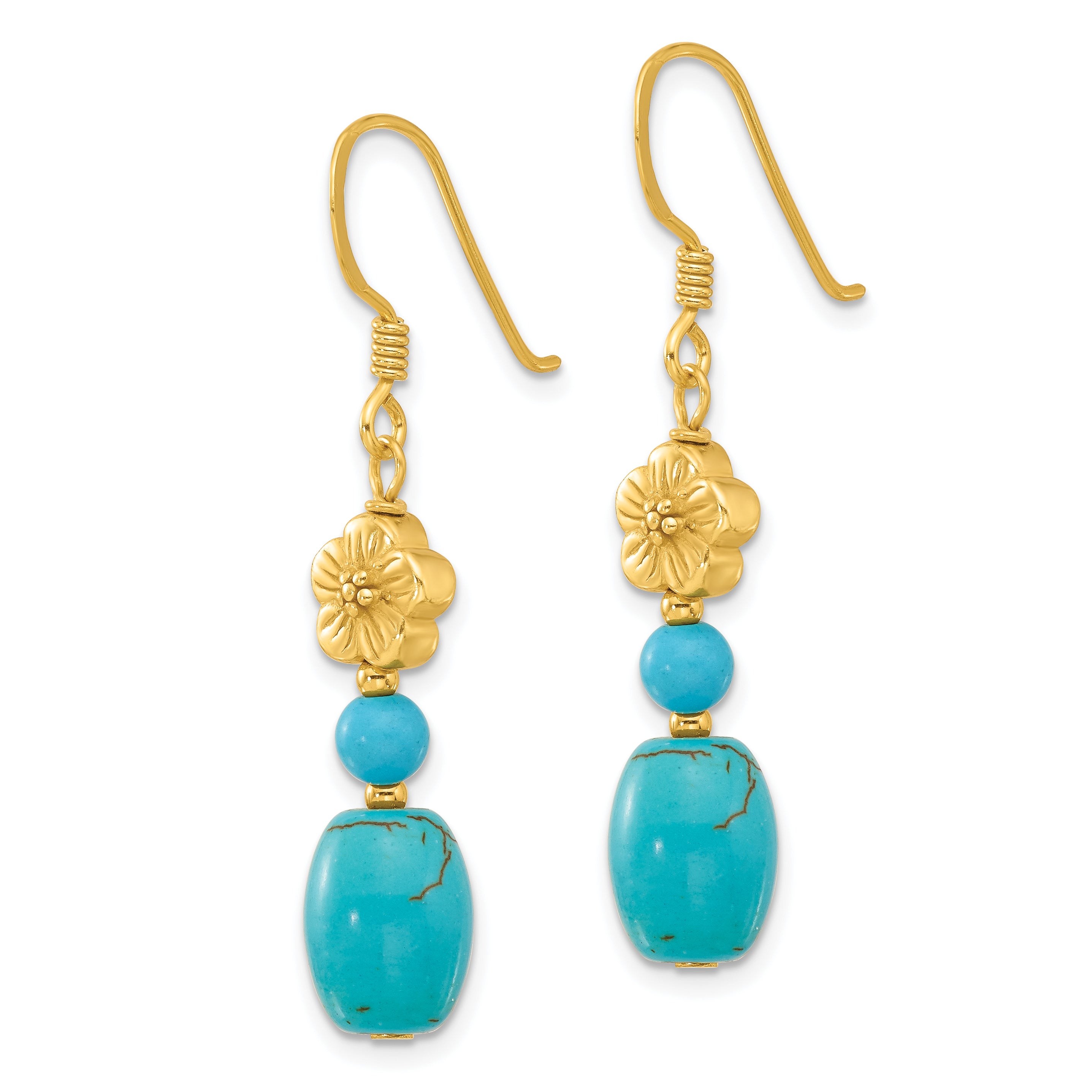 Sterling Silver Gold-plated Recon Magnesite/Turquoise Flower Earrings