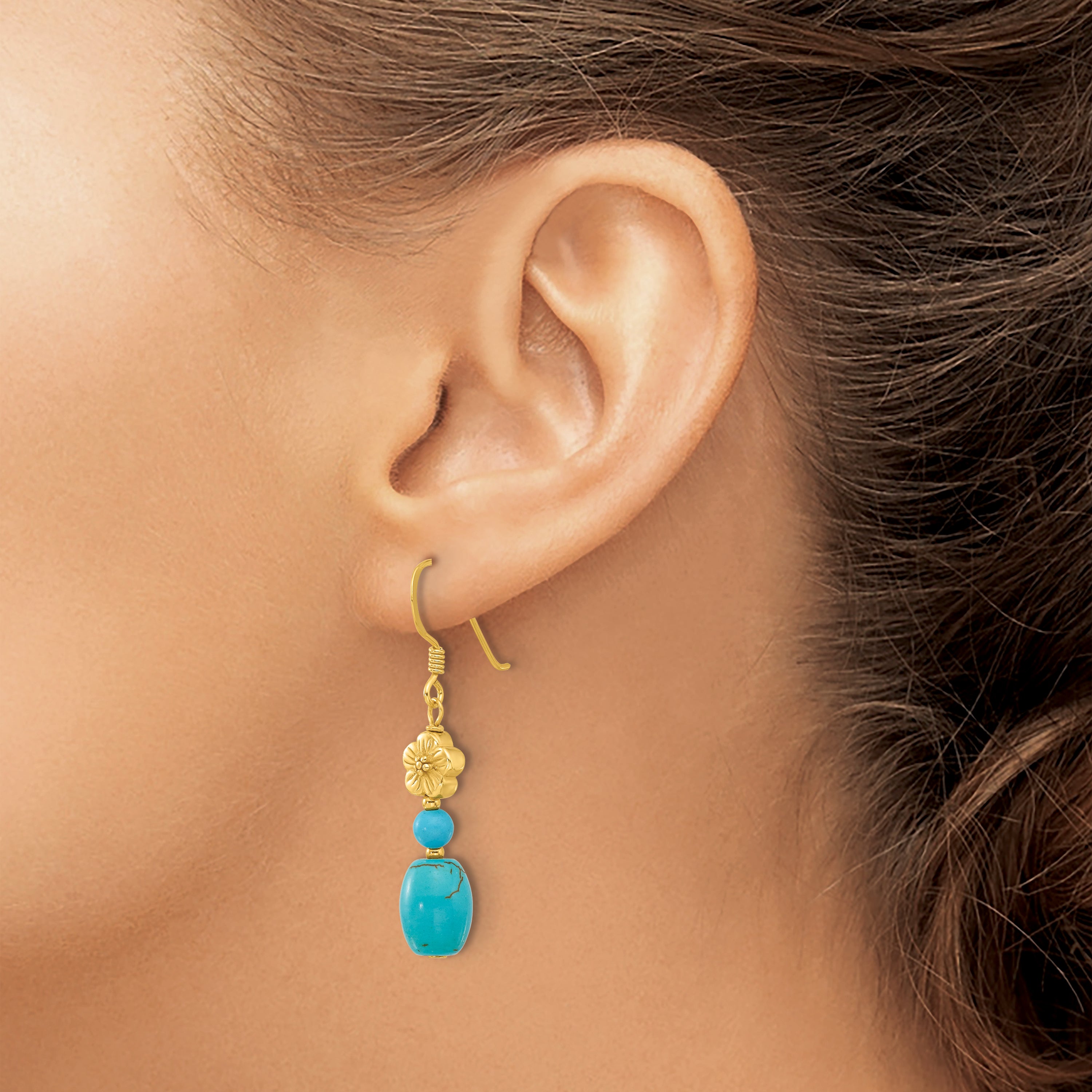 Sterling Silver Gold-plated Recon Magnesite/Turquoise Flower Earrings