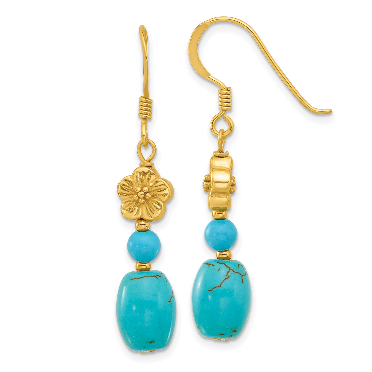 Sterling Silver Gold-plated Recon Magnesite/Turquoise Flower Earrings