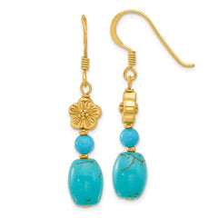 Sterling Silver Gold-plated Recon Magnesite/Turquoise Flower Earrings