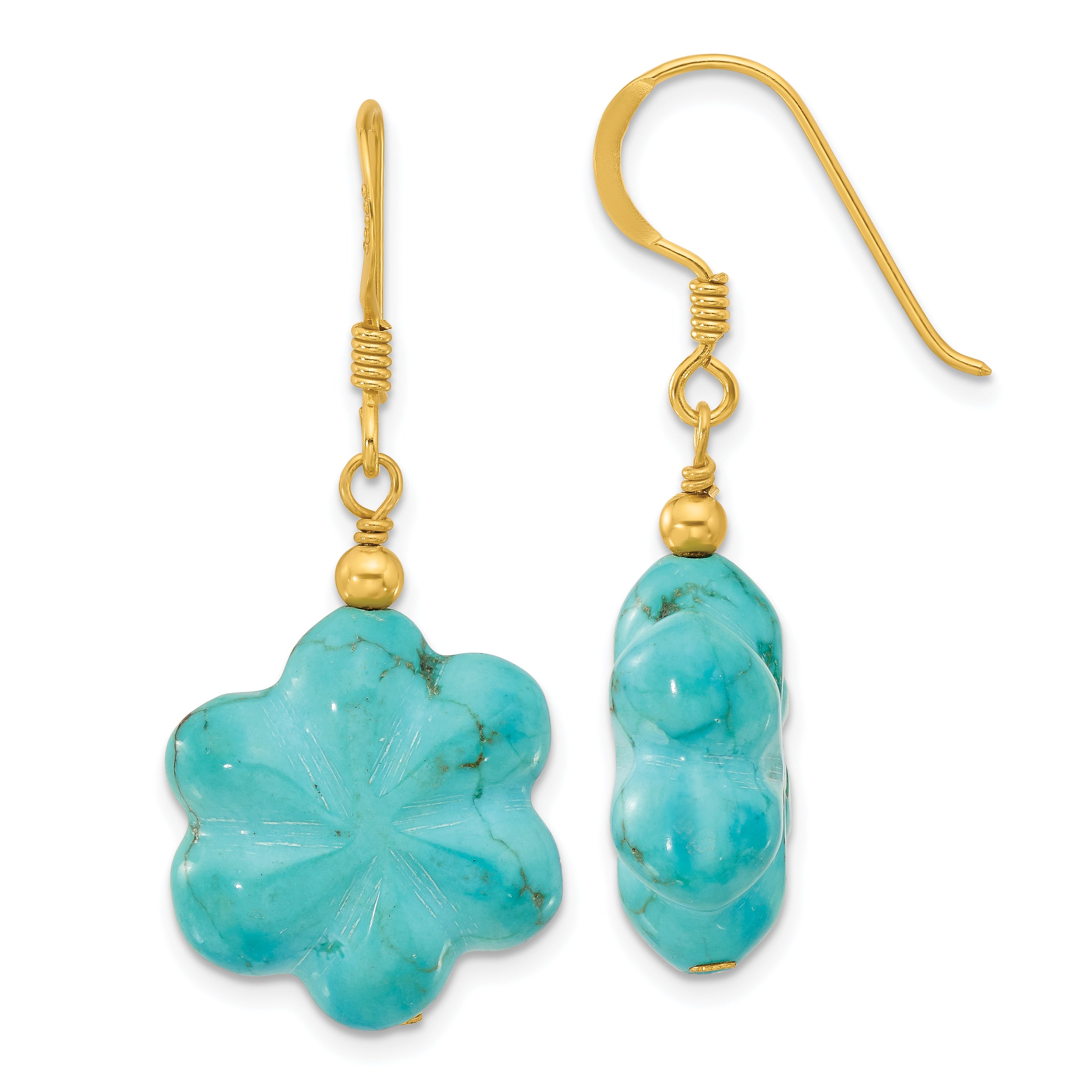 Sterling Silver Gold-plated Reconstituted Magnesite Flower Earrings