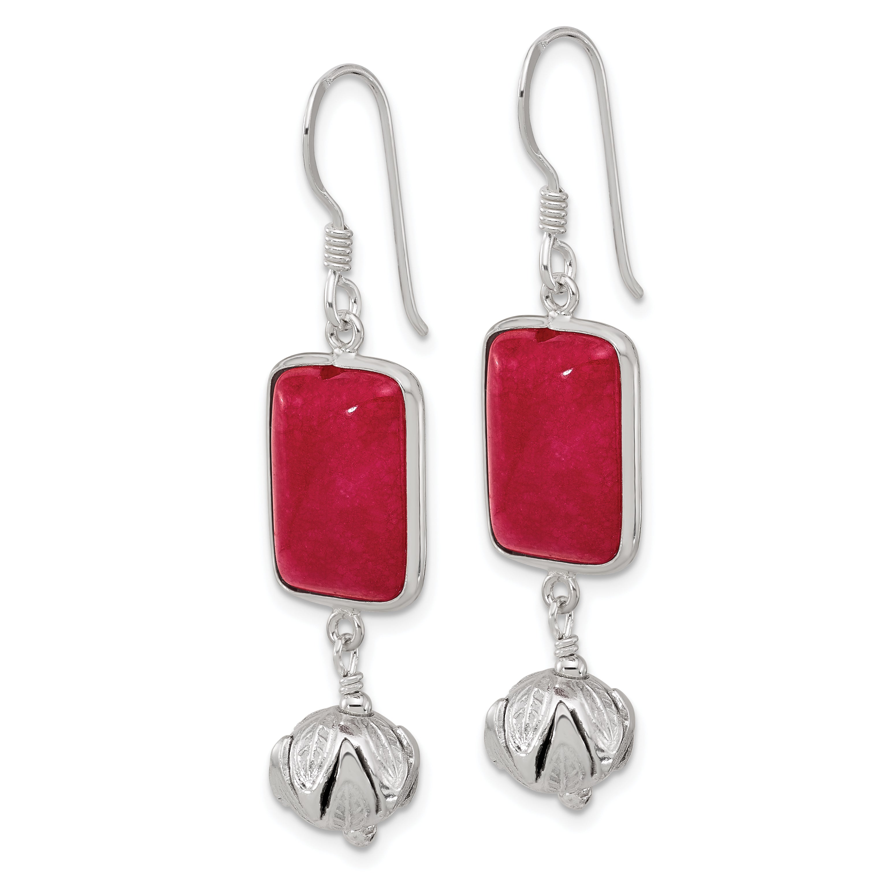 Sterling Silver Red Jade Dangle Shepherd Hook Earrings