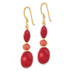 Sterling Silver Gold-plated Coral/Jade Dangle Earrings