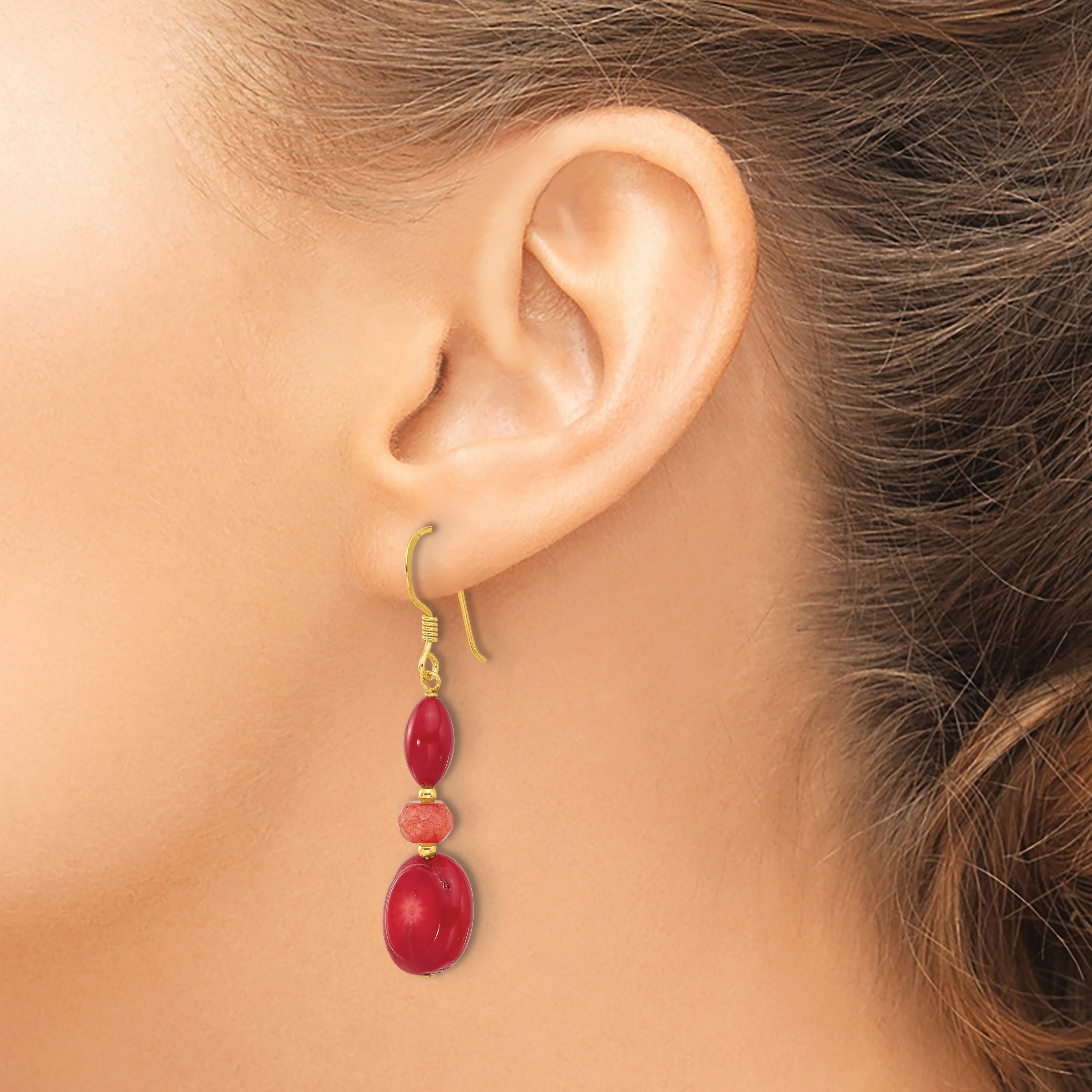 Sterling Silver Gold-plated Coral/Jade Dangle Earrings