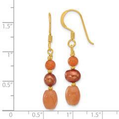 Sterling Silver Gold-plated Brown FWC Pearl/Aventurine Earrings