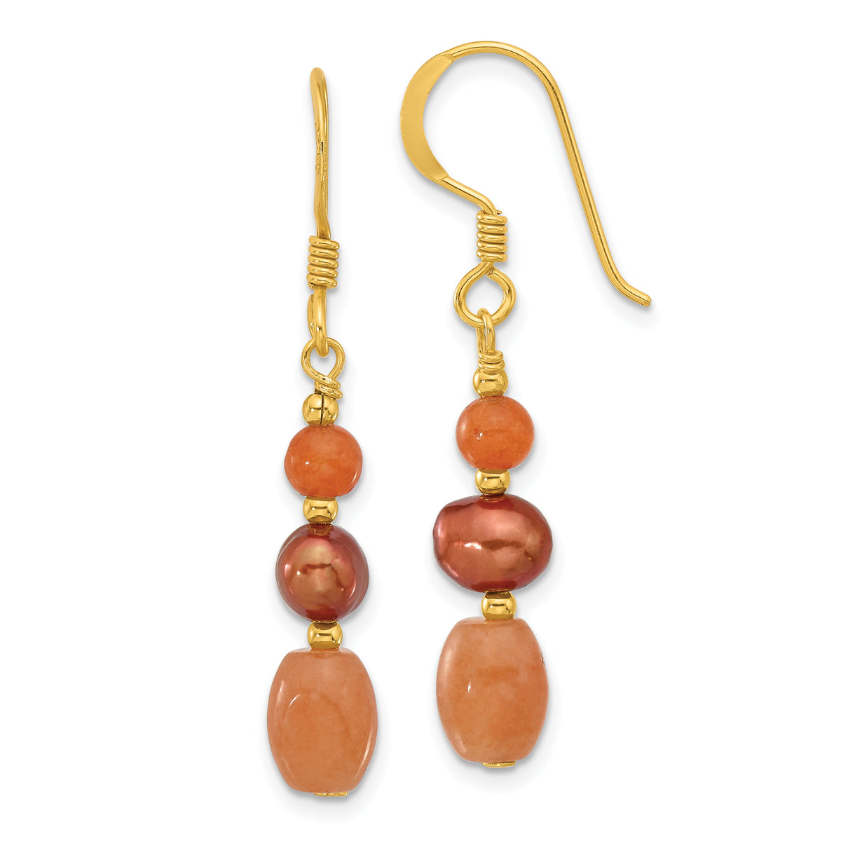 Sterling Silver Gold-plated Brown FWC Pearl/Aventurine Earrings