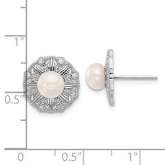 Sterling Silver RH-plated Textured 5-6mm FWC Pearl Flower Post Earrings