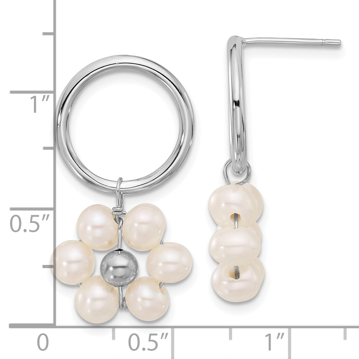 Sterling Silver RH-plated 4-5mm White FWC Pearl Flower Dangle Earrings