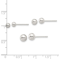 Sterling Silver E-coated 4mm 5mm and 6mm Ball Post Earring Set