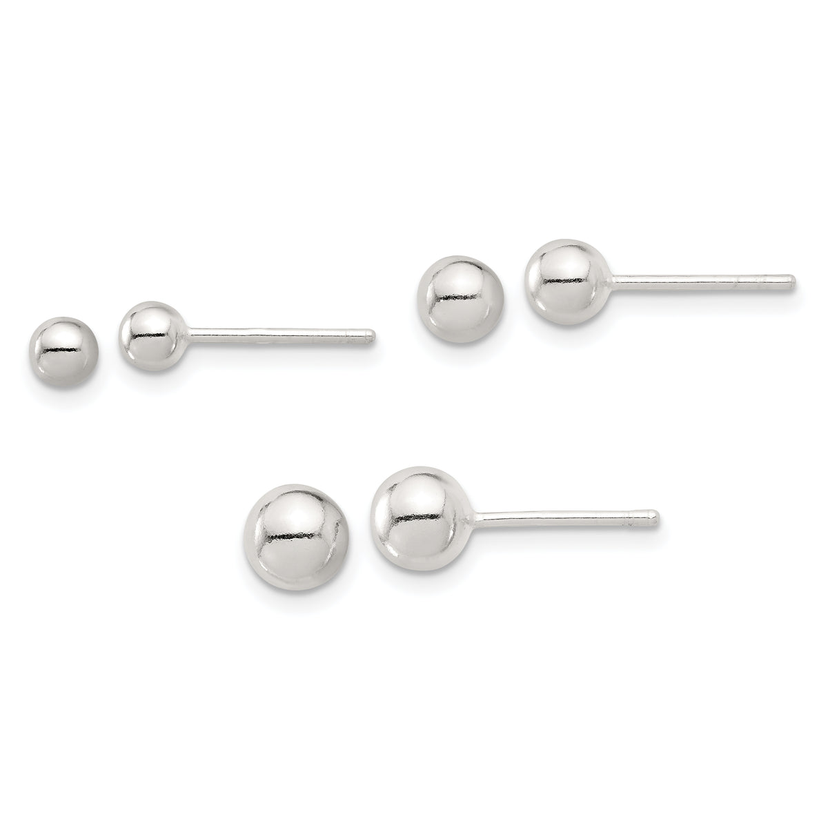 Sterling Silver E-coated 4mm 5mm and 6mm Ball Post Earring Set