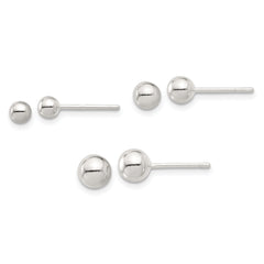 Sterling Silver E-coated 4mm 5mm and 6mm Ball Post Earring Set