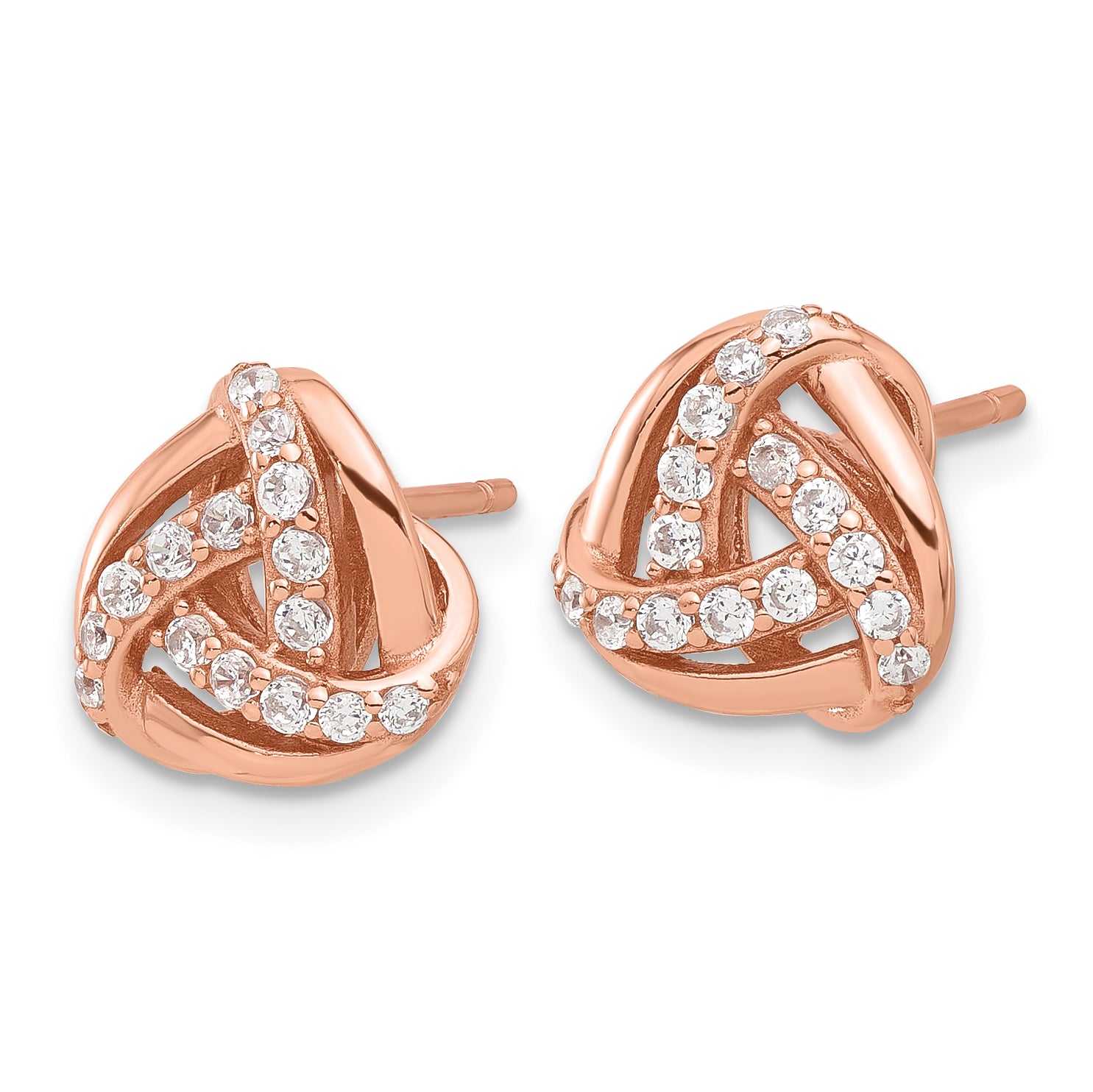 Sterling Silver Rose-tone CZ Knot Post Earrings