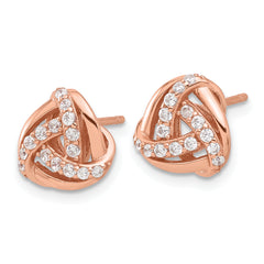 Sterling Silver Rose-tone CZ Knot Post Earrings