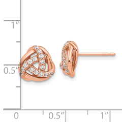 Sterling Silver Rose-tone CZ Knot Post Earrings