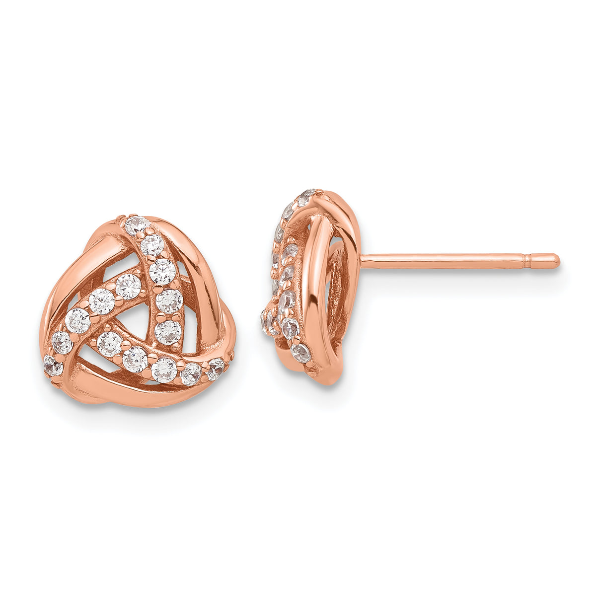 Sterling Silver Rose-tone CZ Knot Post Earrings