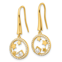 Sterling Silver Gold-plated CZ Stars Circle Shepherd Hook Earrings