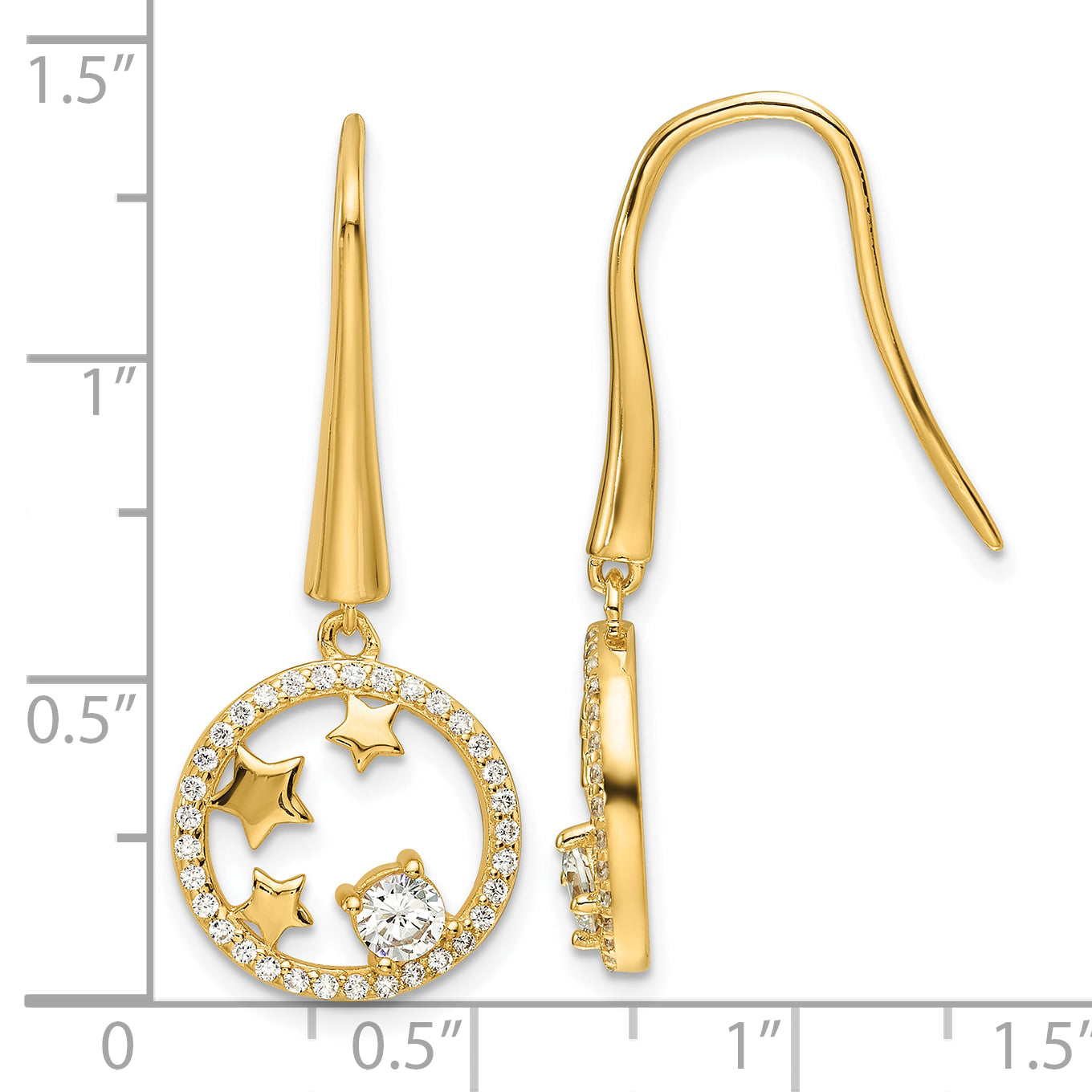 Sterling Silver Gold-plated CZ Stars Circle Shepherd Hook Earrings