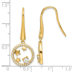 Sterling Silver Gold-plated CZ Stars Circle Shepherd Hook Earrings