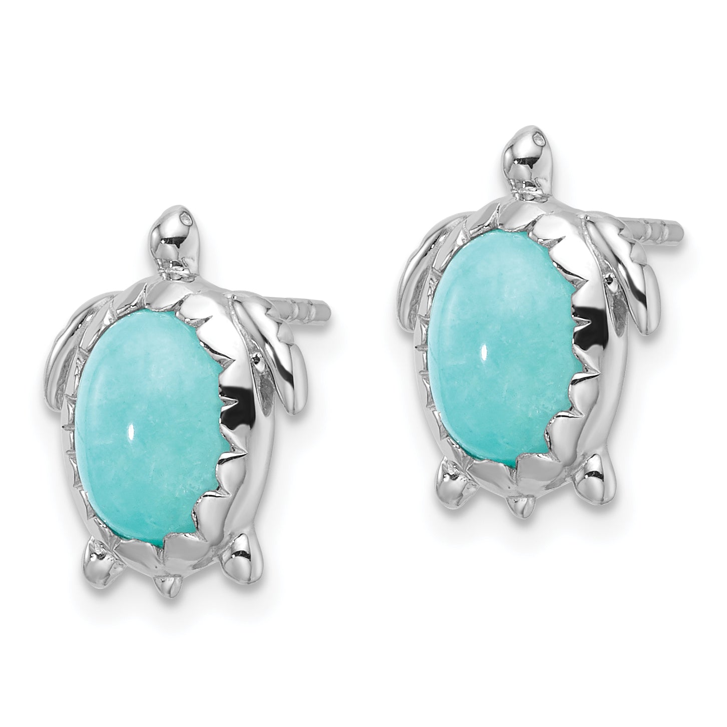 Sterling Silver Rhodium-plated Amazonite Turtle Post Earrings