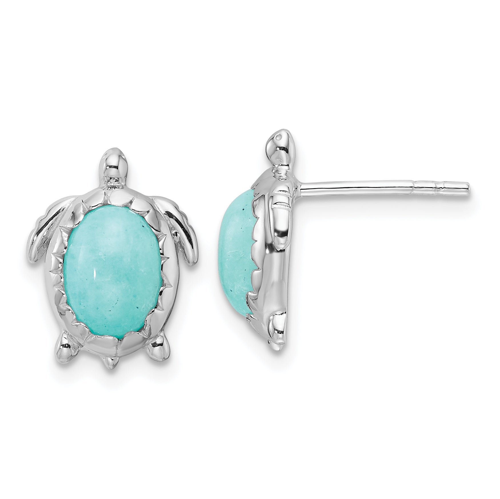 Sterling Silver Rhodium-plated Amazonite Turtle Post Earrings