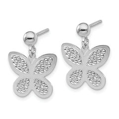 Sterling Silver Rhodium Plated Polished  Beaded Butterfly Earrings