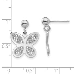 Sterling Silver Rhodium Plated Polished  Beaded Butterfly Earrings