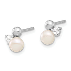 Sterling Silver Rhodium-plated CZ and FWC Pearl Post Earrings