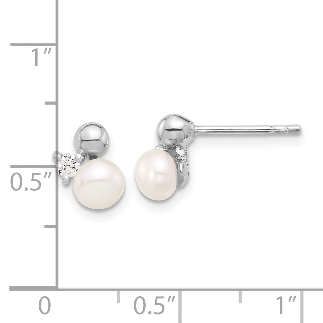 Sterling Silver Rhodium-plated CZ and FWC Pearl Post Earrings