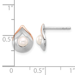 Sterling Silver Rose Gold-plated Brushed/Polished FWC Pearl Earrings