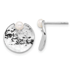 Sterling Silver Rhodium-plated Hammered FWC Pearl Round Earrings