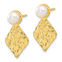 Sterling Silver Gold-tone Hammered FWC Pearl Dangle Post Earrings