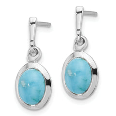 Sterling Silver RH-plated Oval Turquoise Drop Post Earrings