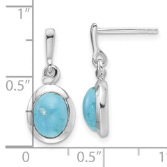 Sterling Silver RH-plated Oval Turquoise Drop Post Earrings