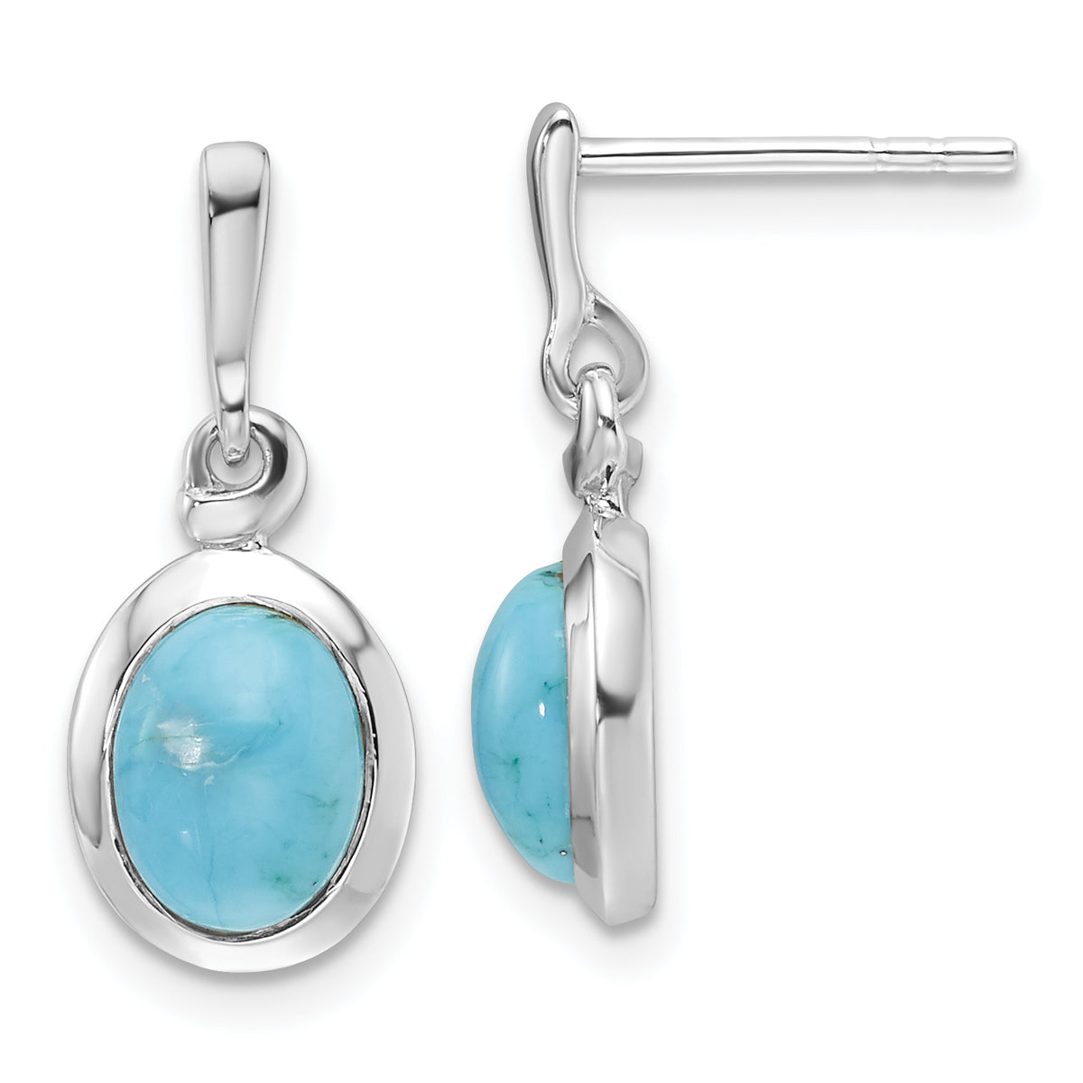 Sterling Silver RH-plated Oval Turquoise Drop Post Earrings