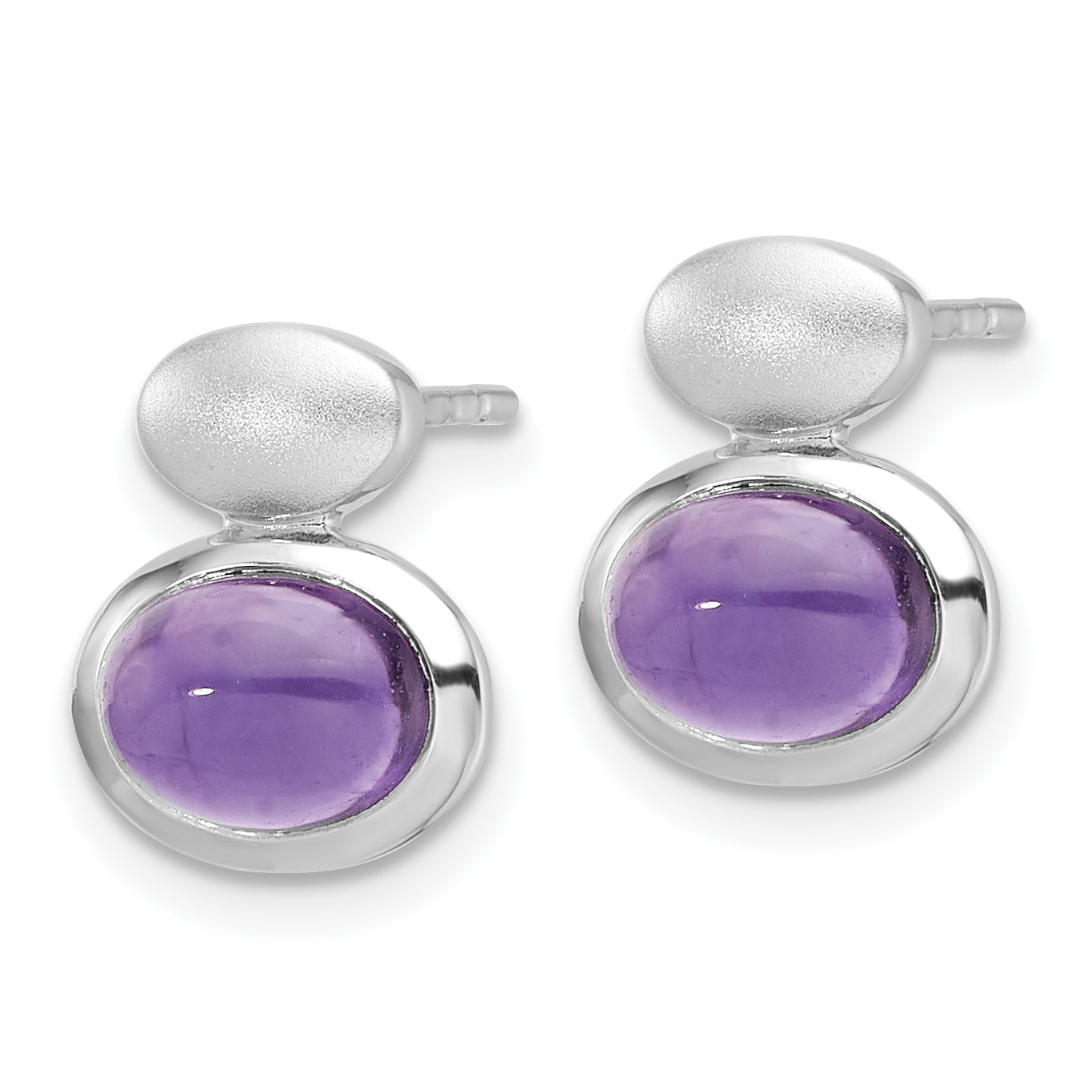 Sterling Silver RH-plated Brushed/Polished Amethyst Earrings