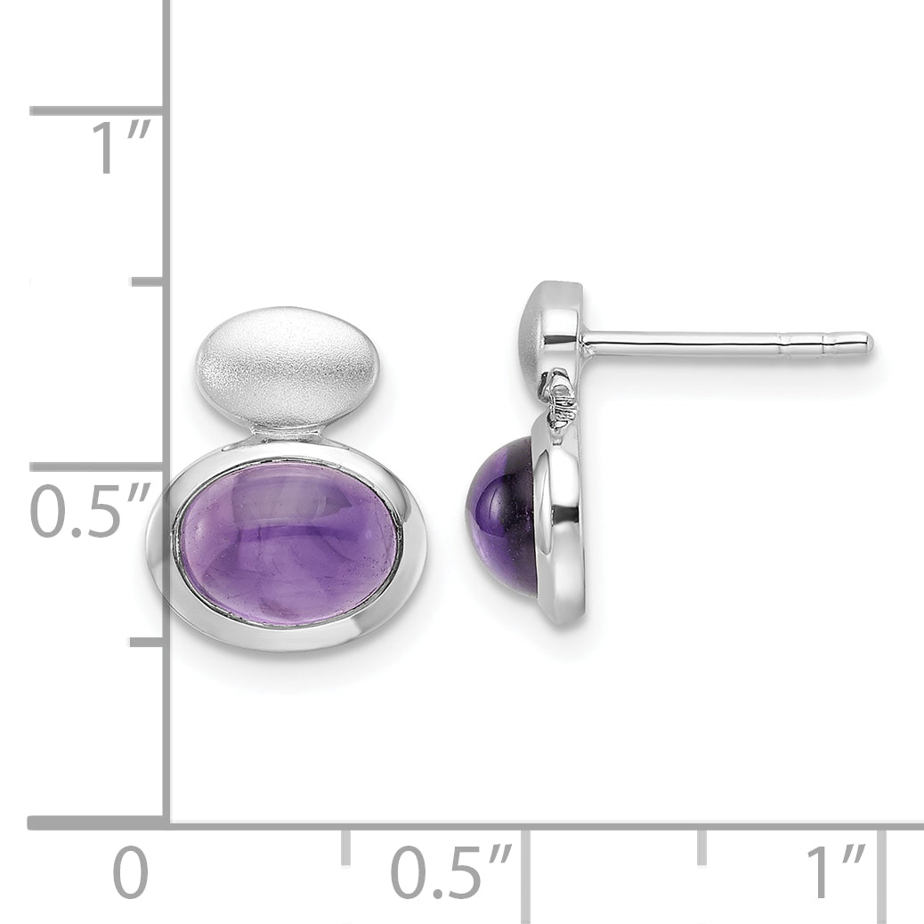 Sterling Silver RH-plated Brushed/Polished Amethyst Earrings