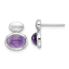 Sterling Silver RH-plated Brushed/Polished Amethyst Earrings