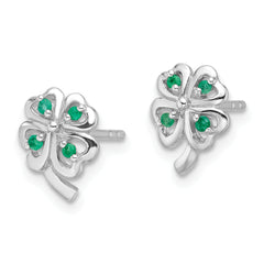 Sterling Silver RH-plated Emerald Four Leaf Clover Post Earrings