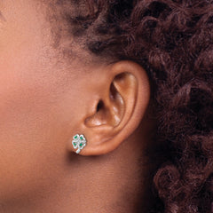 Sterling Silver RH-plated Emerald Four Leaf Clover Post Earrings