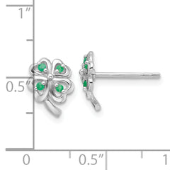 Sterling Silver RH-plated Emerald Four Leaf Clover Post Earrings