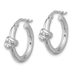 Sterling Silver Rhod-plated Polished Knot Small Round Hoop Earrings