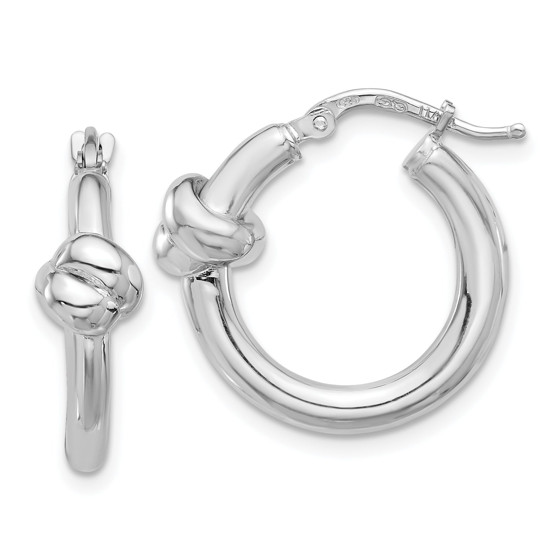 Sterling Silver Rhod-plated Polished Knot Small Round Hoop Earrings